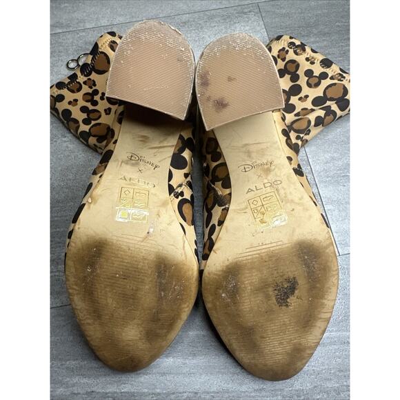 Disney X Aldo Step In Magic Leopard Chunky Heel Sock Bootie 9 Brown Mickey Boots - Picture 5 of 5